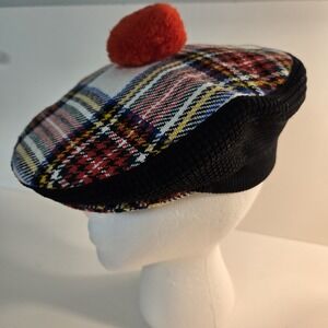 Ghillie‎ Glasgow Hat Unisex OS Wool Blend Plaid Golf Tam Pom Pom Lined Snap Brim